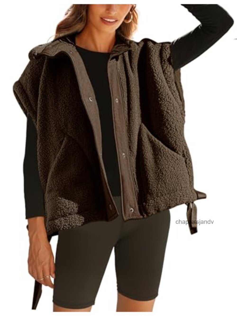 Oversized Fuzzy Fleece Vest Sleeveless Button Down Outerwear with Pockets